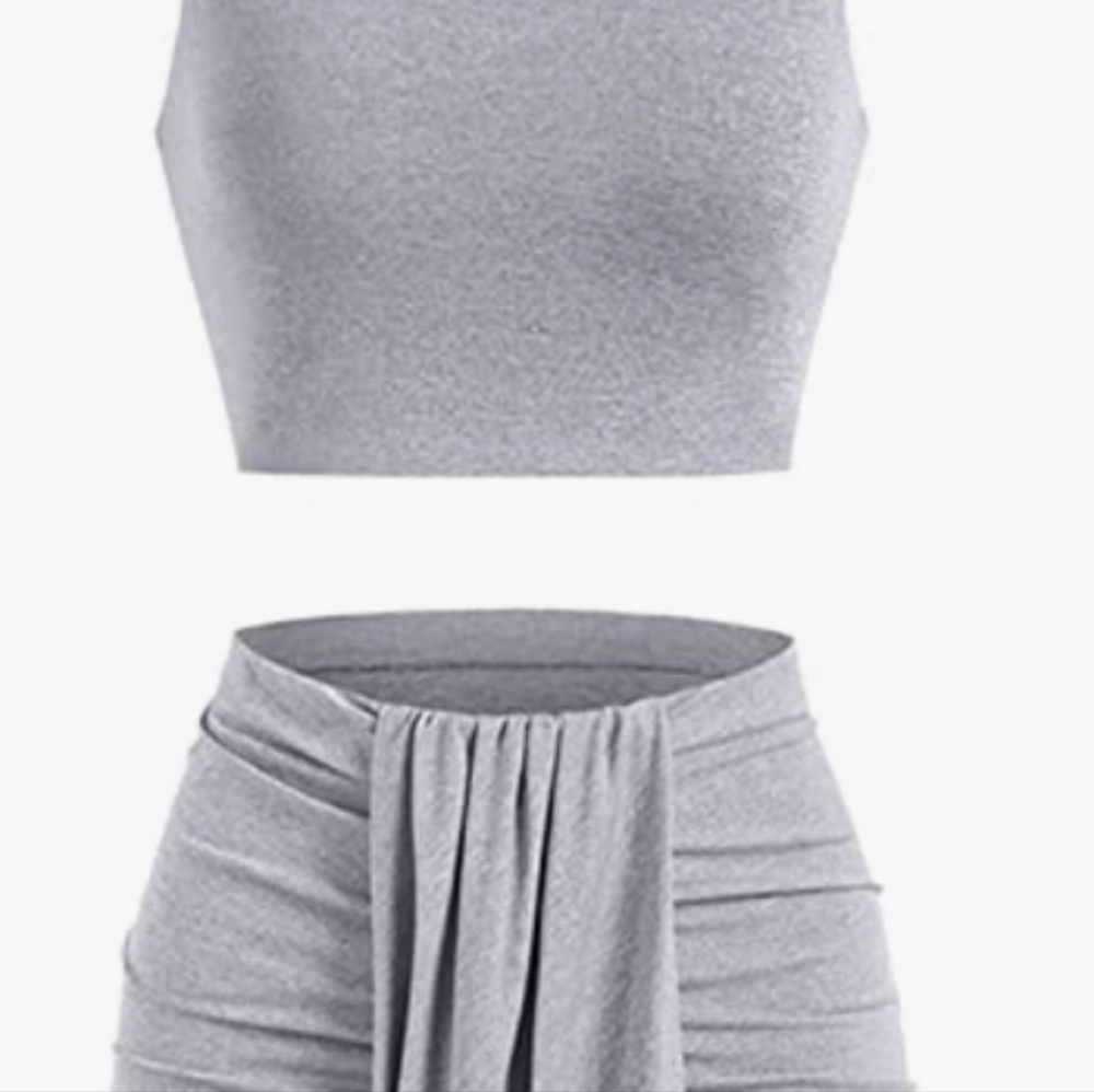 Women's Casual Sleeveless Summer Two Piece Outfits Crop Top and Side Split Drape